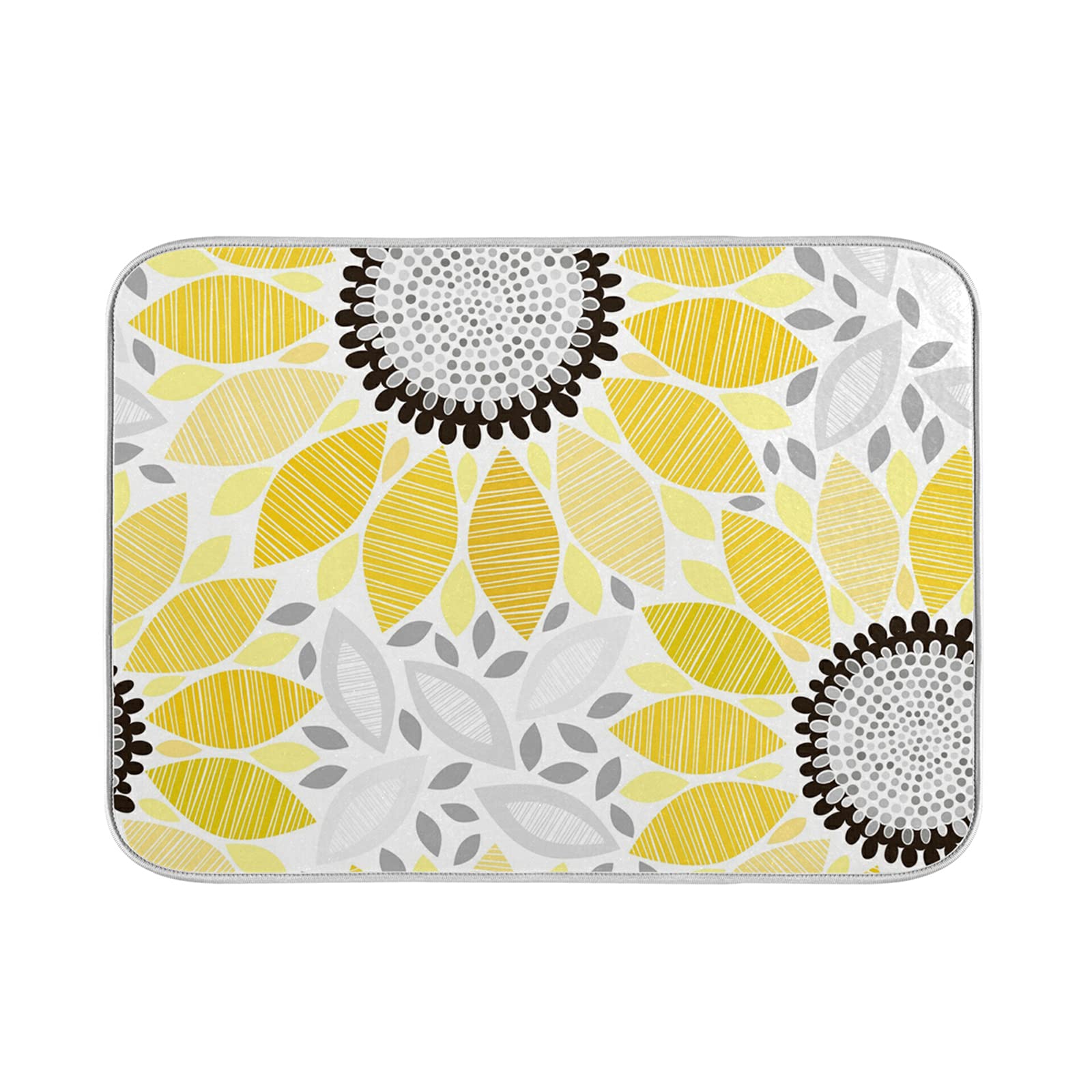 Absorbent Sunflower Dish Drying Mat 18x24 Inch - Non-Slip Kitchen Counter Drying Pad for Plates, Cups & Utensils | Perfect for Kitchen Countertops, Sink Areas & Dish Racks