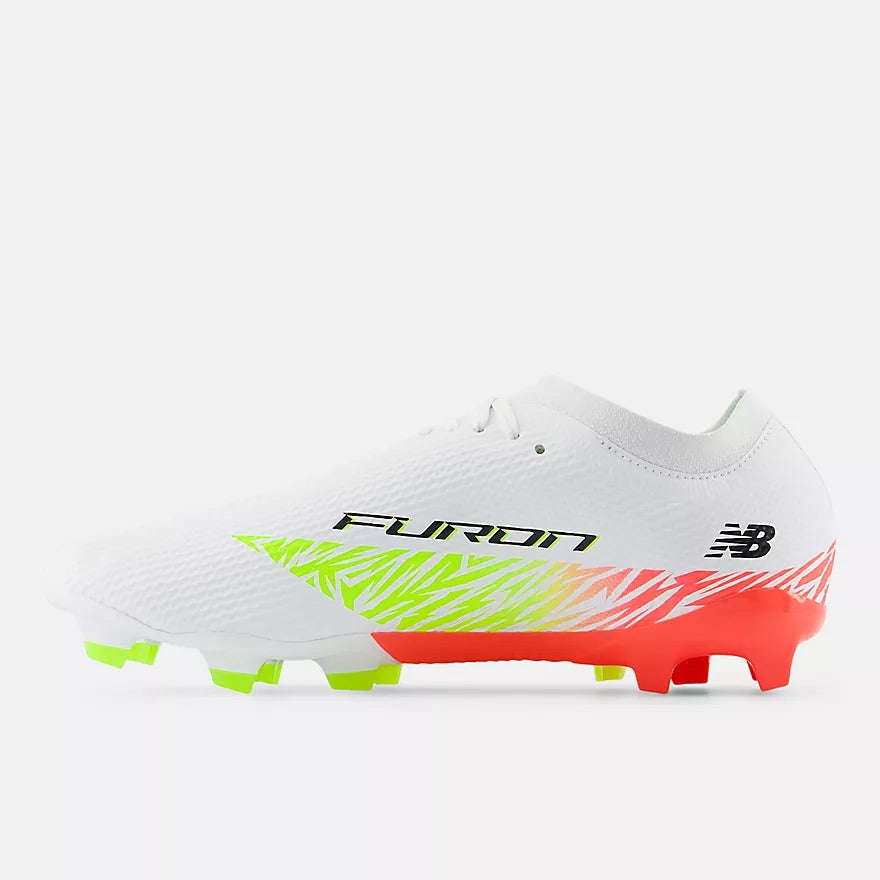 New Balance Furon Team FG V8 Football Boots - White/Energy Red/Hi Lite - Lightweight Soccer Cleats for Speed & Agility - Perfect for Competitive Matches & Training Sessions