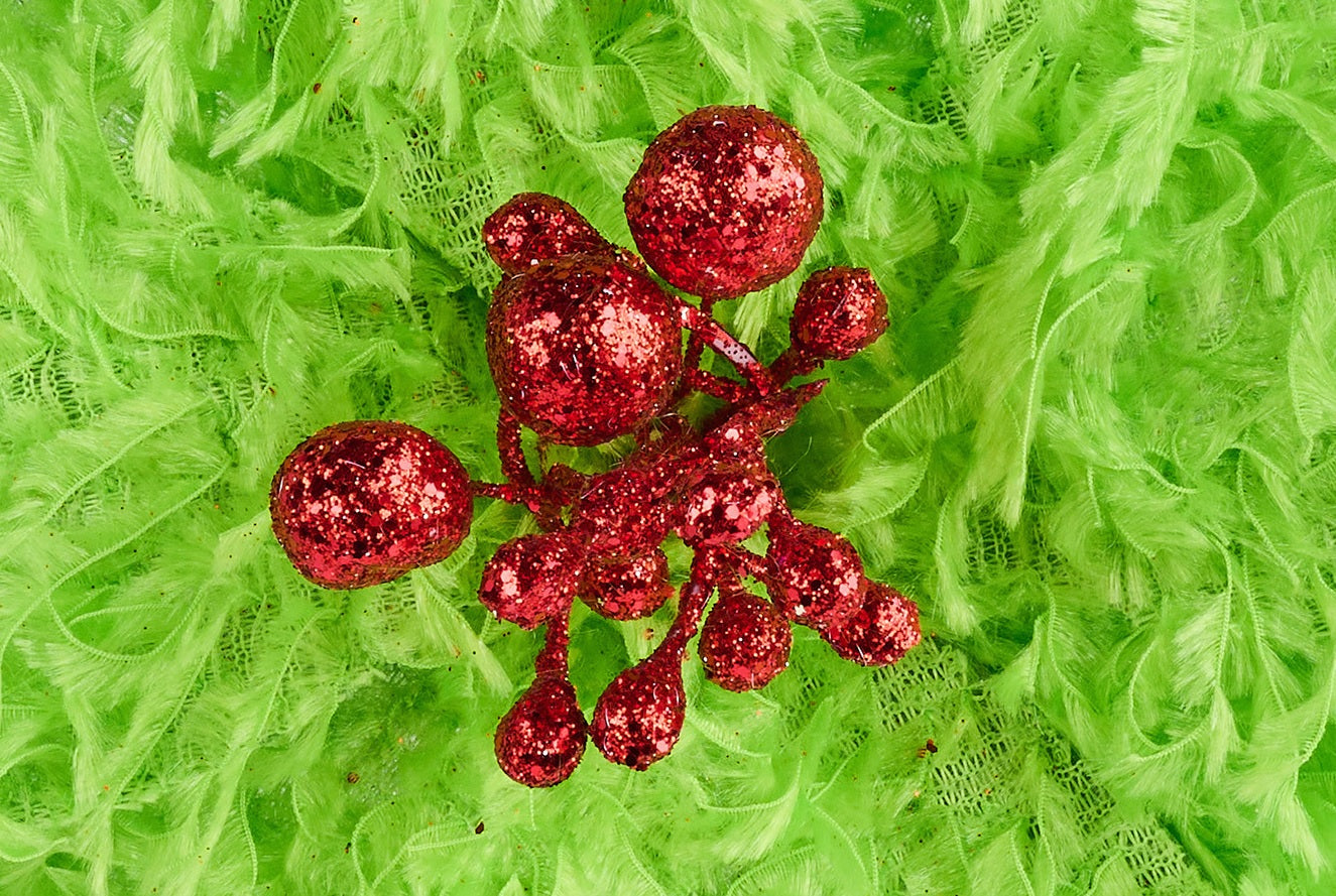13 Furry Lime Green & Red Poinsettia Floral Spray - Christmas Holiday Decor for Home, Parties, and Wedding Centerpieces