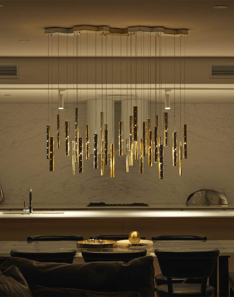 Romantic Long Drop Starlight Cylindrical Chandelier - Luxury Crystal Ceiling Light Fixture for Dining Room, Bedroom & Living Room Decor | Elegant Home Lighting for Weddings & Special Occasions