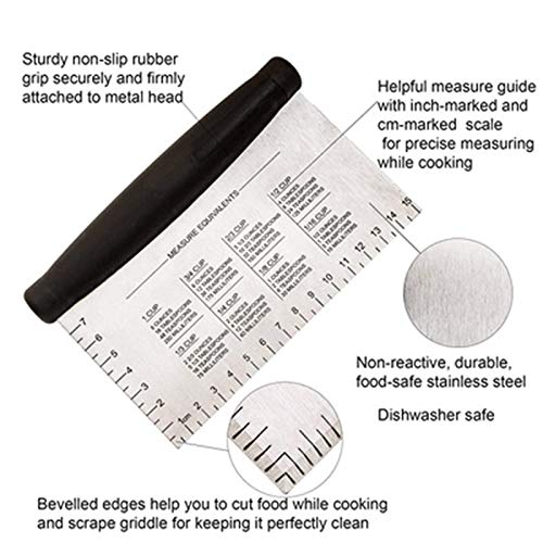 Stainless Steel Dough Scraper & Cutter with Measuring Marks - Multi-Purpose Metal Griddle Scraper, Pastry Chopper & Bench Scraper for Baking, Cooking - Perfect for Pizza Dough, Pastry Making & Kitchen Prep (1 Pack)