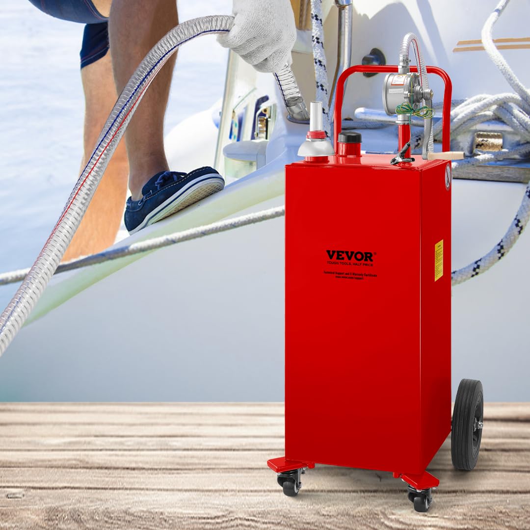 VEVOR 30 Gallon Fuel Caddy with Manual Transfer Pump | Portable Gasoline & Diesel Storage Tank on 4 Wheels | for Cars, Trucks, Lawn Mowers, ATVs, Boats & Outdoor Equipment | Ideal for Home, Farm & Worksite Fuel Storage