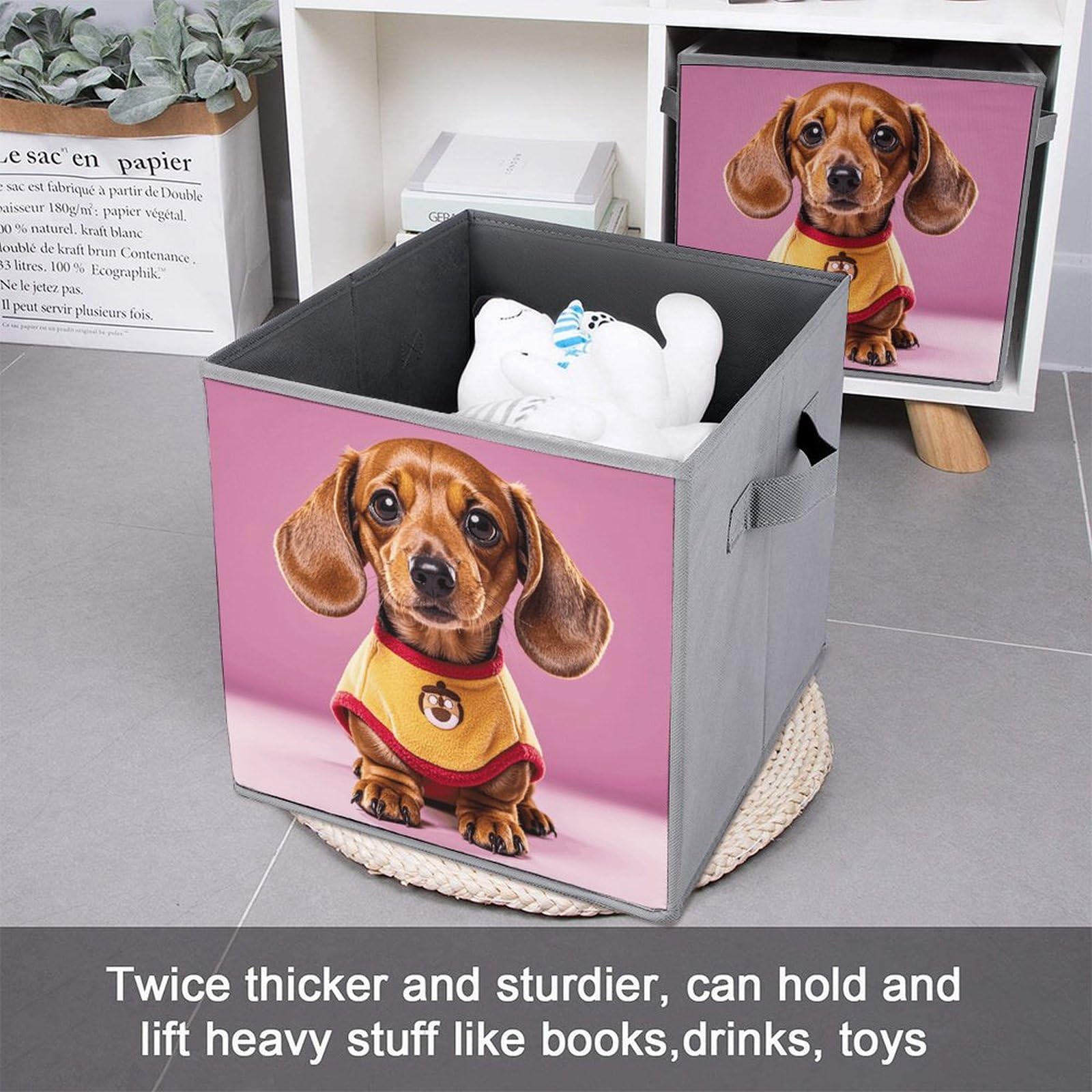 6PCS Dachshund Storage Bins - Collapsible & Handled for Home Organizing