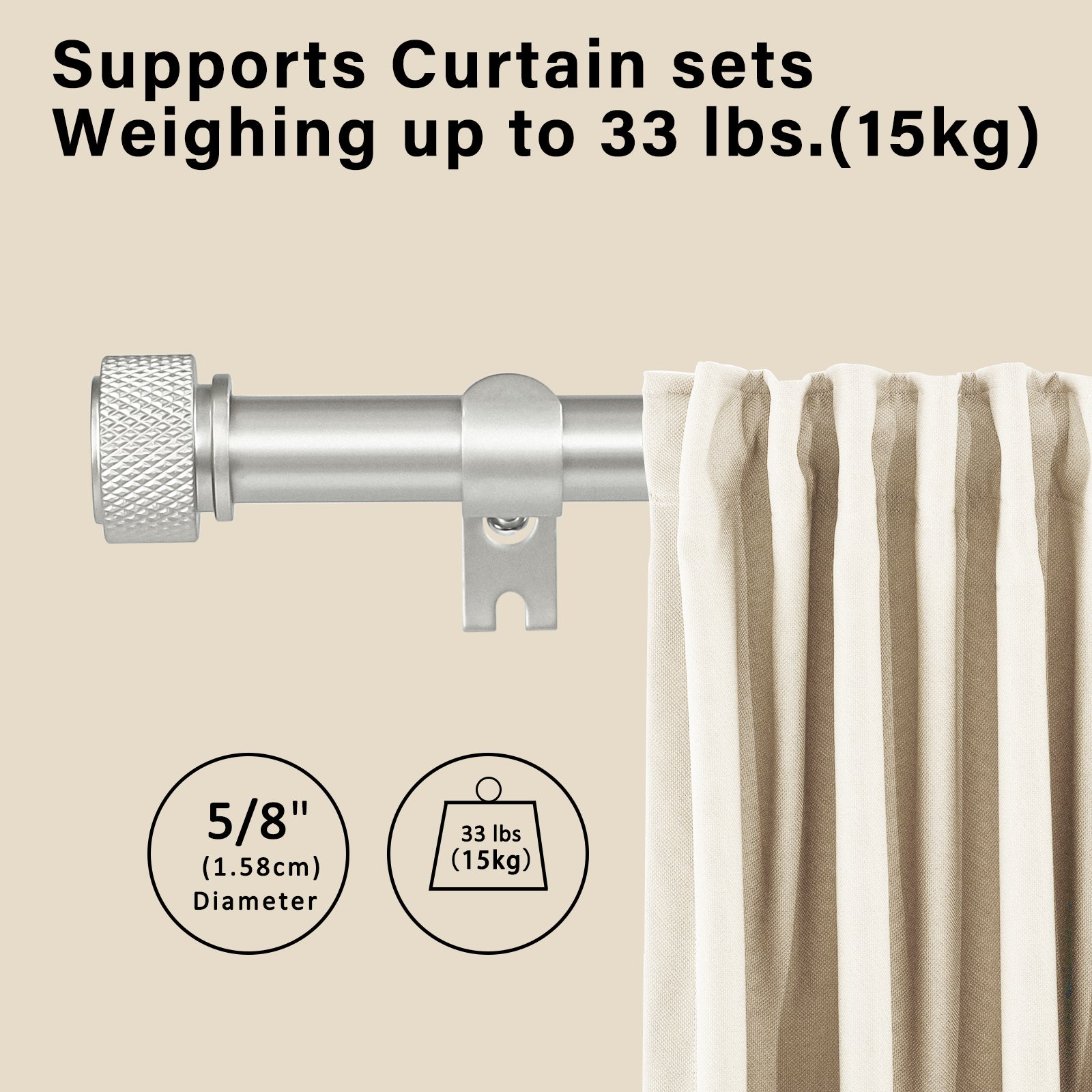 Urbanest 5/8 Inch Adjustable Single Drapery Curtain Rod Set with Maniglia Finials - 28-48/48-84/84-120 Inches - Gun Metal, Pewter & Matte Gold - Perfect for Living Room, Bedroom & Window Treatments