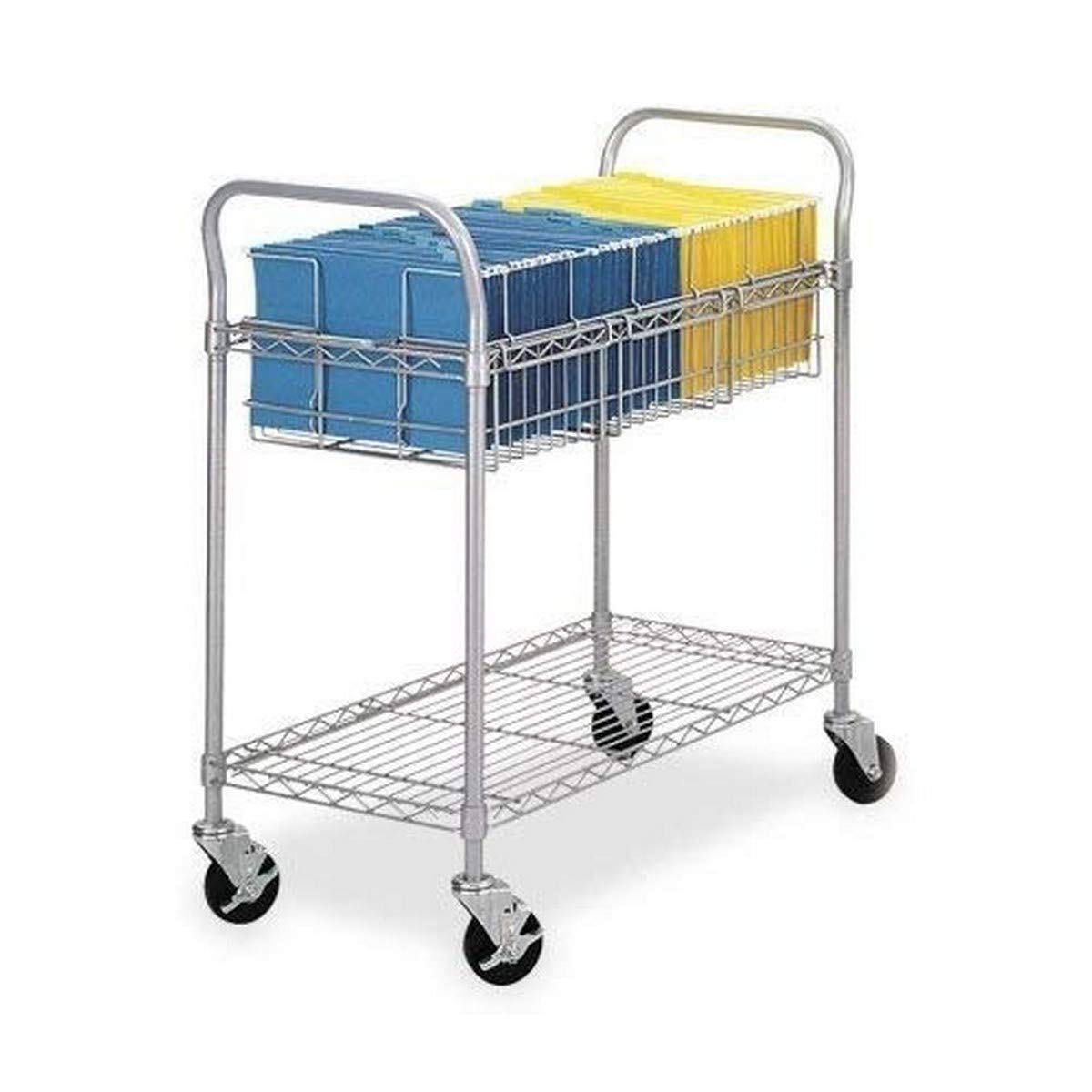 Safco 5235GR Wire Mail Cart - Gray, Holds 75 Legal Folders (Sold Separately) - Perfect for Office Organization, Mail Sorting & File Storage