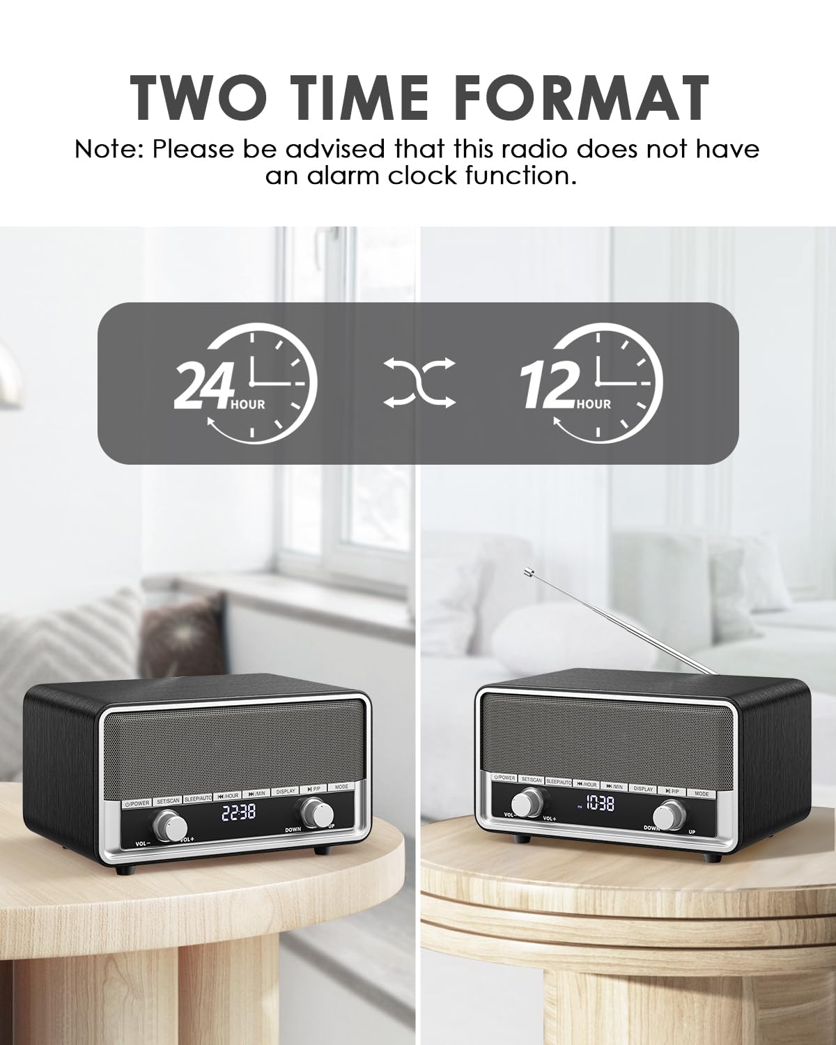**Retro AM/FM Digital Alarm Clock Radio with Bluetooth Speaker - 40 Presets, LCD Display, Wall Plug-in - Perfect for Bedroom, Office & Gifts (Black)**