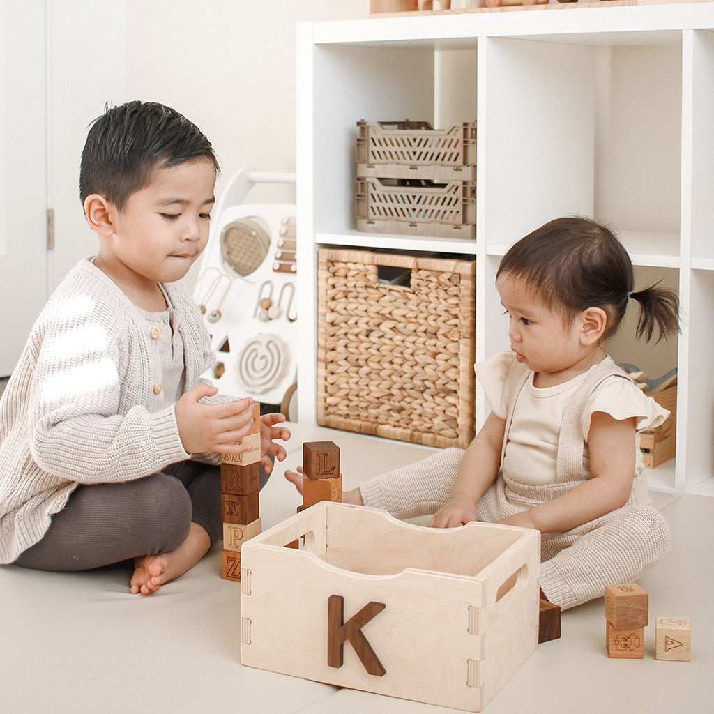Wooden Alphabet Blocks with Storage Crate - Educational ABC Learning Toy for Toddlers - Perfect for Preschool Learning, Baby Shower Gifts & Nursery Decor