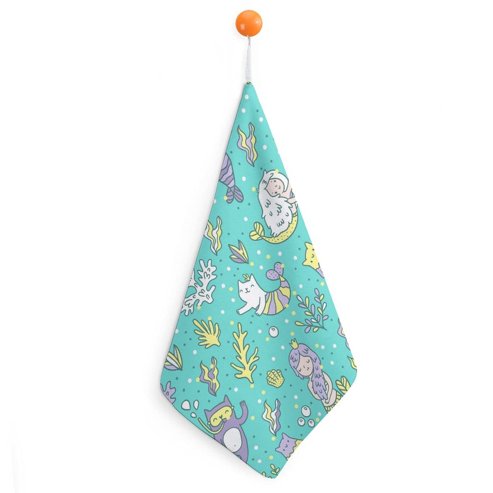Marine Mermaids Cat Hand Towel - Soft Absorbent Bath & Kitchen Towel for Decor - Perfect for Beach House, Bathroom & Coastal Themed Kitchens