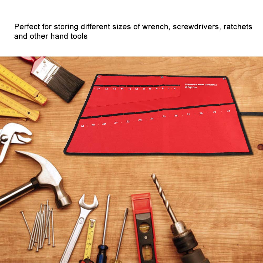 Heavy Duty Tool Storage Bag - 25 Pocket Roll Up Tool Organizer for Wrenches, Pliers & Hand Tools | Portable Tool Wrap Roll for Mechanics, Electricians & DIY Projects