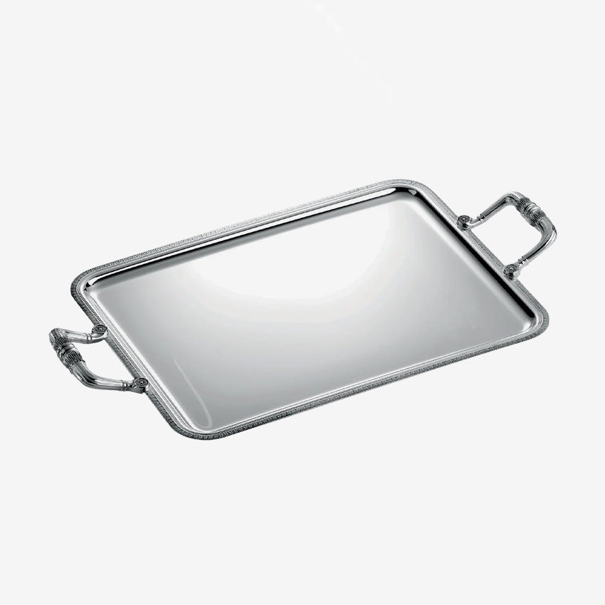 Christofle Malmaison Rectangular Serving Tray with Handles - Elegant Silver Plated Entertaining Tray for Dining, Cocktails & Home Decor