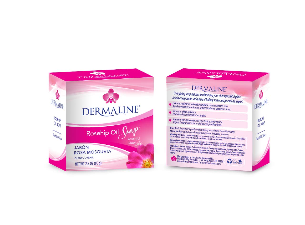 Organic Dermaline Rosehip Oil Soap for Face & Body - Hydrating, Anti-Aging & Brightening Skincare - Perfect for Dry Skin, Acne Treatment & Daily Cleansing Routine