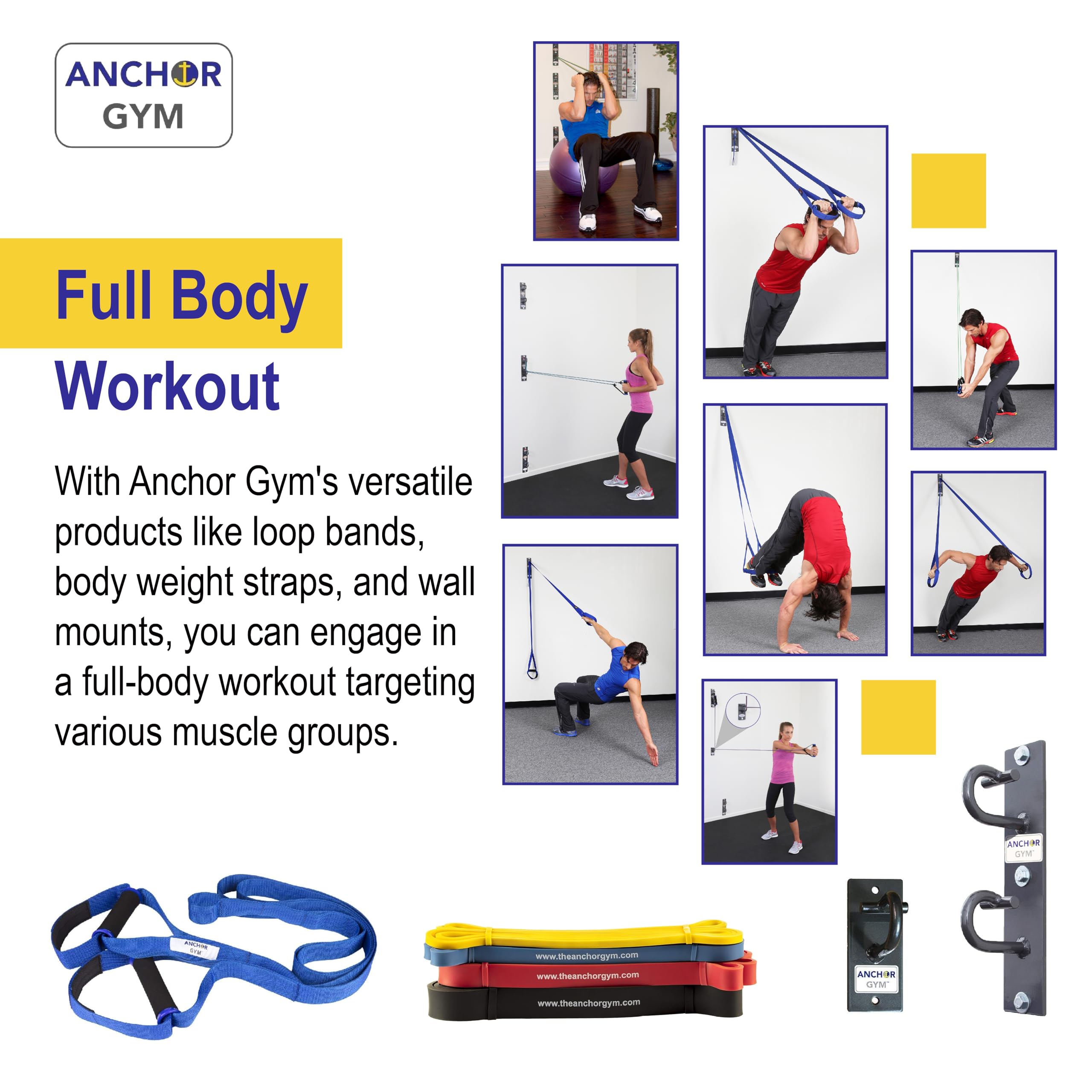 Anchor Gym CORE Station - Wall & Ceiling Mounted Exercise Hook System for Bodyweight Training, Resistance Bands, Strength Workouts, Yoga & Home Gym (Includes Wood Screws) - Perfect for Small Spaces, Garage Gyms & Apartment Workouts
