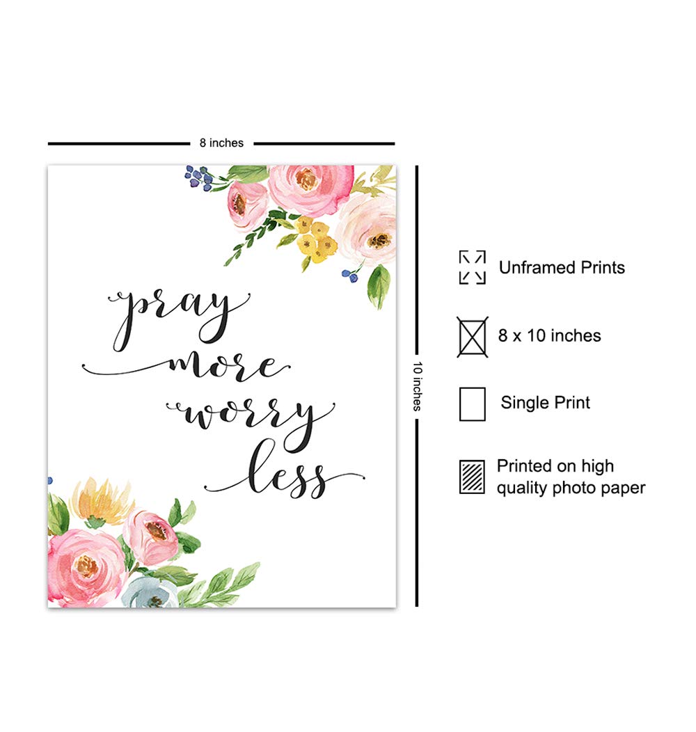 Pray More Worry Less Christian Wall Art - Inspirational Bible Verse Decor for Women - Religious Home & Church Decorations - Scripture Art Gift - Perfect for Bedroom, Prayer Room & Faith-Based Spaces