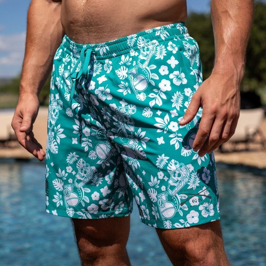 Grunt Trunks Tropical Death Aqua Swim Shorts - Quick Dry, Comfortable & Stylish for Beach, Pool & Summer Vacations