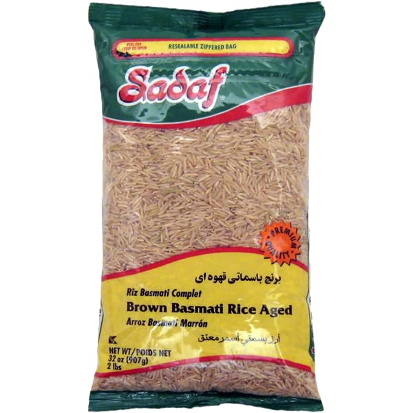 Organic Sadaf Brown Basmati Rice - Premium Aged Basmati Rice for Healthy Cooking - Middle Eastern & Indian Cuisine - Kosher Certified - 2lb Resealable Bag - Perfect for Biryani, Pilaf & Rice Bowls