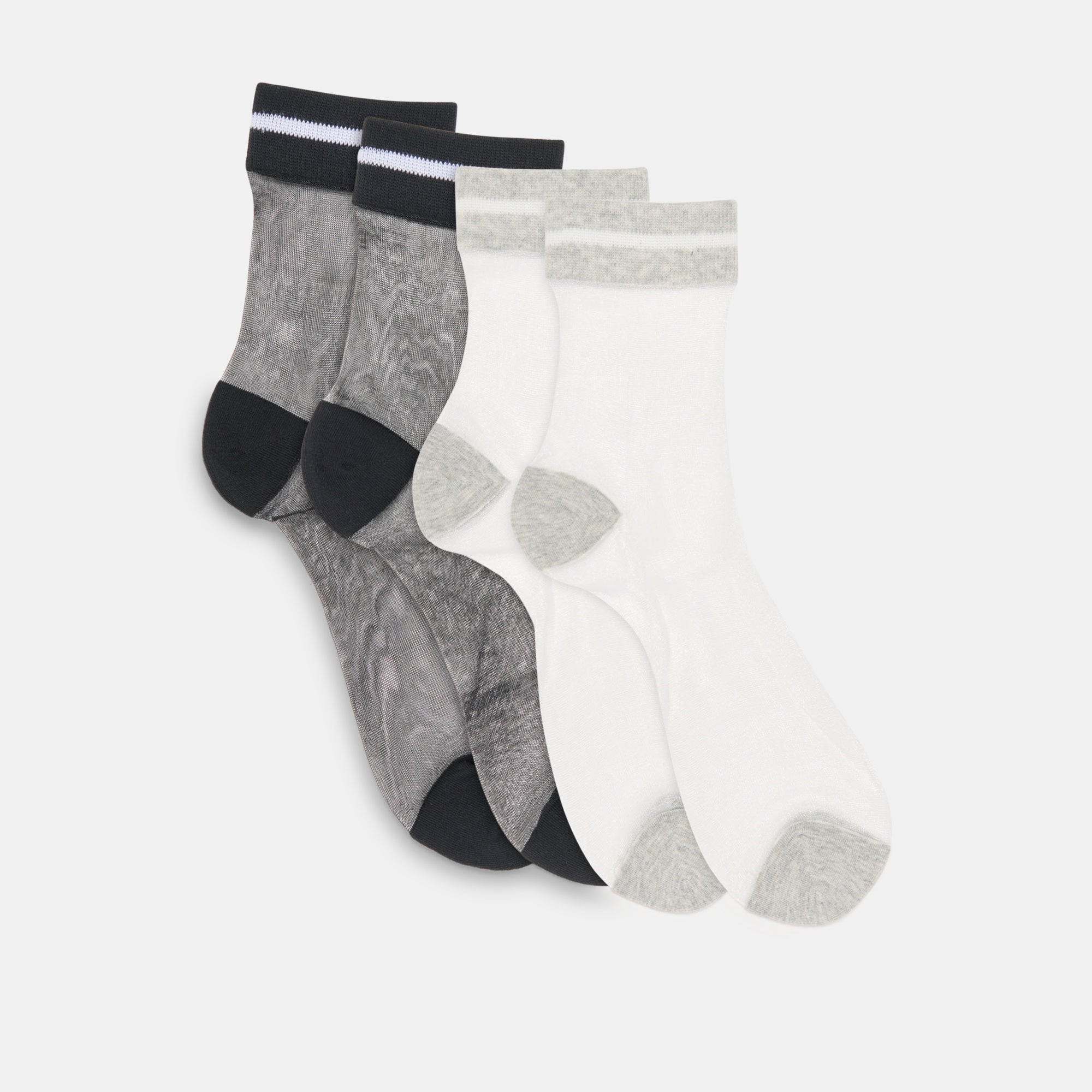 Sheer Stripe Crew Socks 2-Pack - Black & Grey | Comfortable & Breathable Everyday Socks for Men & Women | Perfect for Work, Gym & Casual Wear