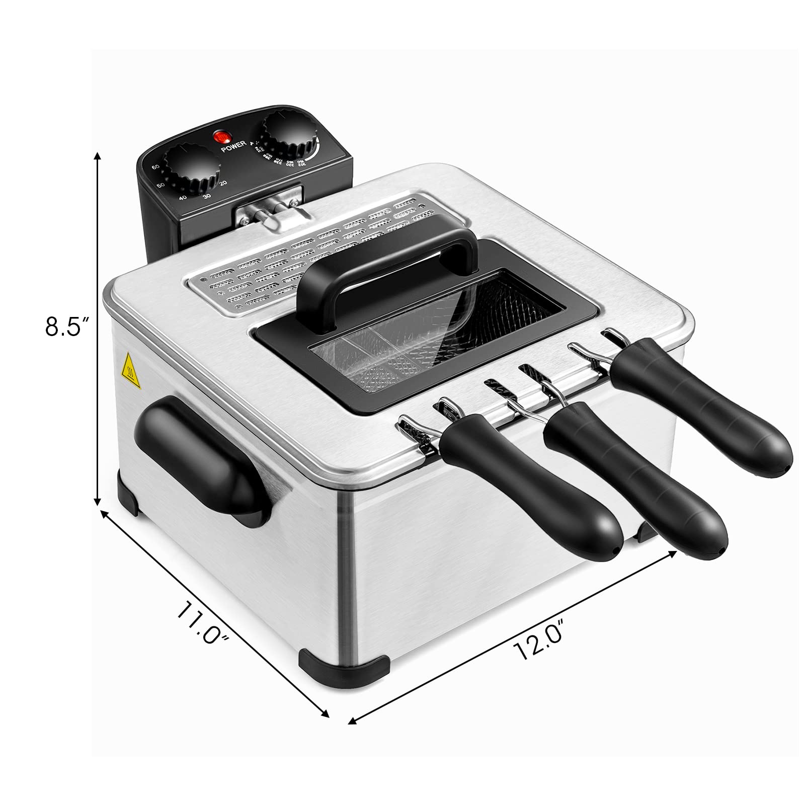 Giantex 1700W Commercial Electric Deep Fryer with 3 Baskets - 5.3QT/21-Cup Capacity, Large Oil Container, View Window Lid, Adjustable Temp & Timer - Perfect for Home Kitchen, Restaurant & Party Cooking