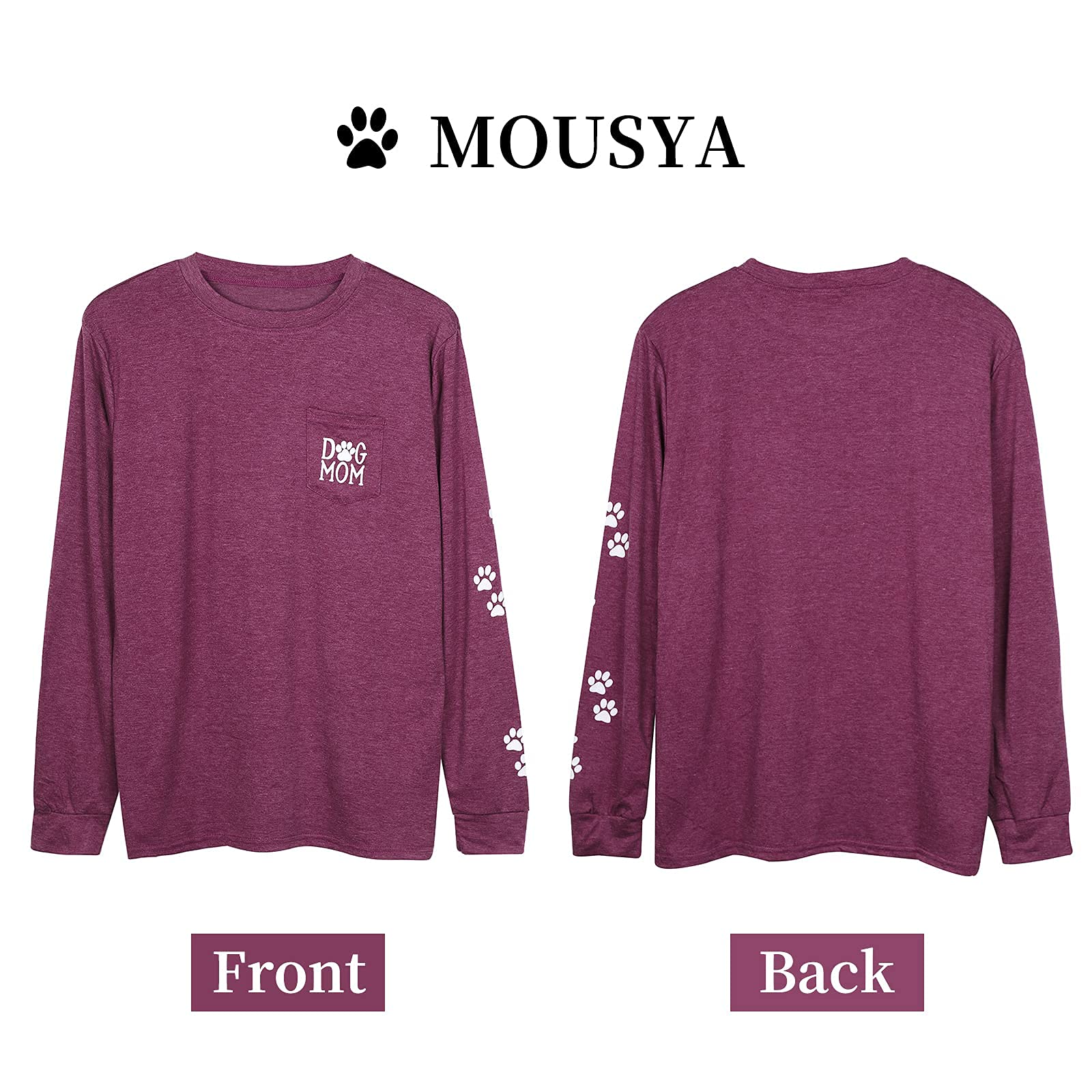 Dog Mom Pullover - Cute Dog Lover Graphic Tee with Paw Print Design & Patch Pocket | Women's Casual Long Sleeve Shirt for Dog Owners | Perfect for Pet Lovers, Dog Walks & Cozy Outfits