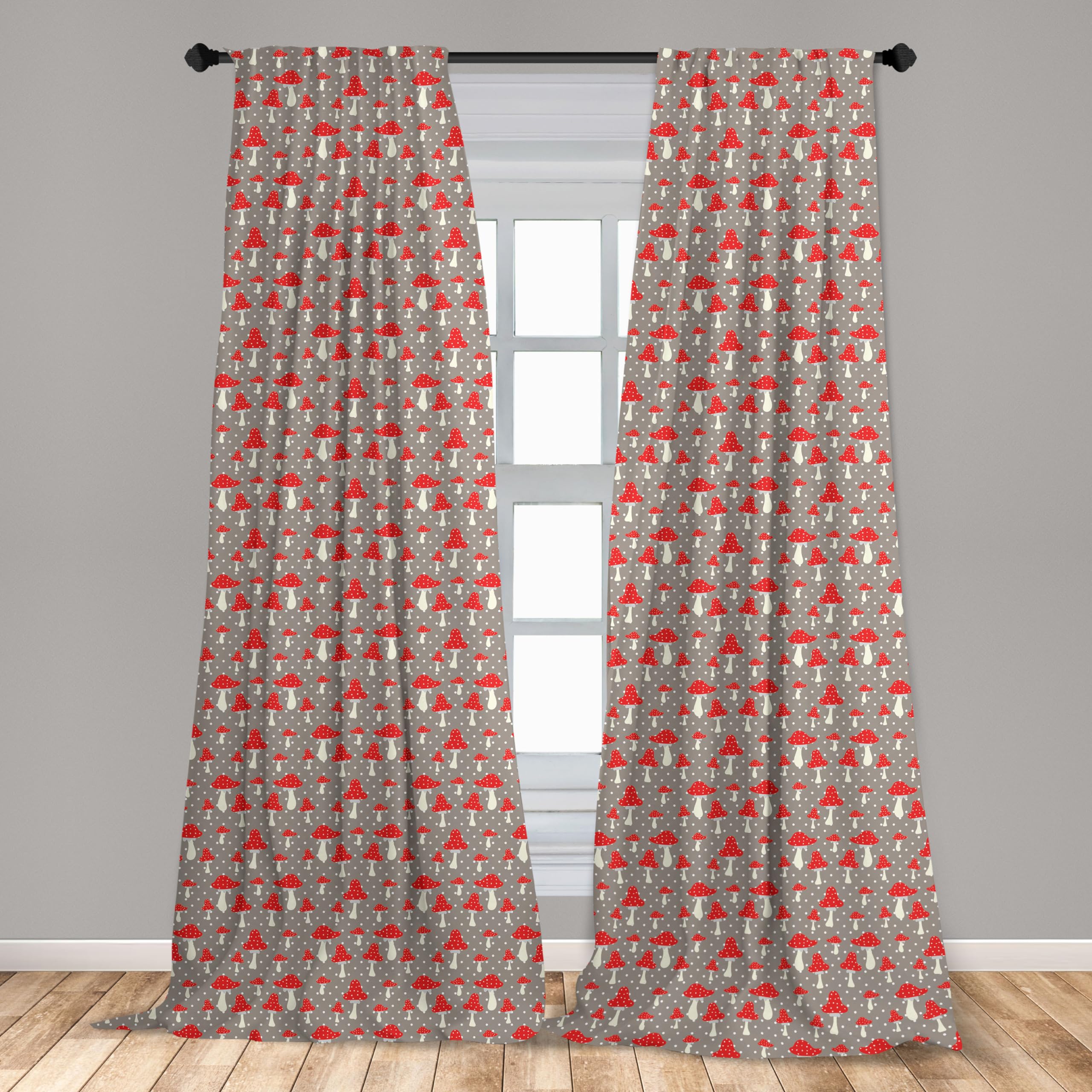 Ambesonne Mushroom Curtains - 2 Panel Set with Amanita Mushrooms & Polka Dot Pattern, 28