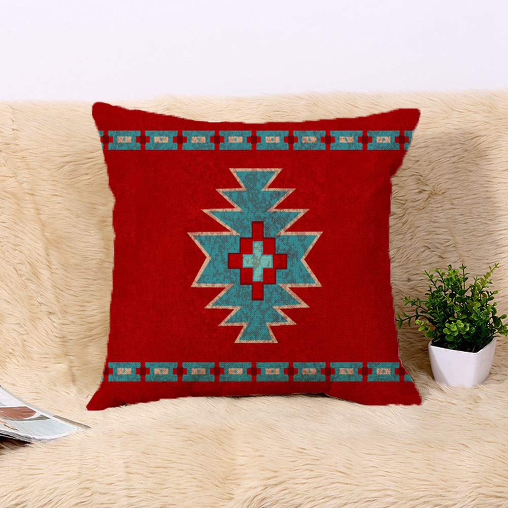 20x20 Inch Red Western Southwest Throw Pillow Cover - Santa Tribal Native Desert Turquoise Design for Sofa, Couch & Bed - Perfect for Southwestern Home Decor & Cozy Living Room Accents