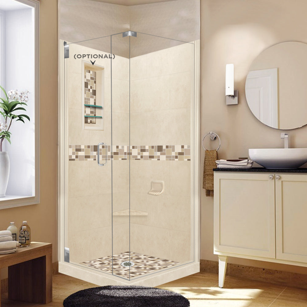 Corner Desert Sand Sistine Stone & Tuscany Mosaic Accent Tile - DIY Shower Remodel Kit for Bathroom Wall Decor and Backsplash Installation
