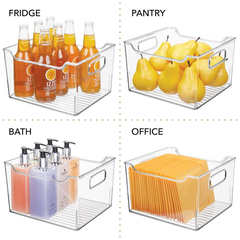 mDesign Large Deep Plastic Storage Bins with Handles - 4 Pack Clear Bathroom & Vanity Organizer for Makeup, Shelves, Cabinets & Closets - Perfect for Home, Office & Travel Organization - Ligne Collection