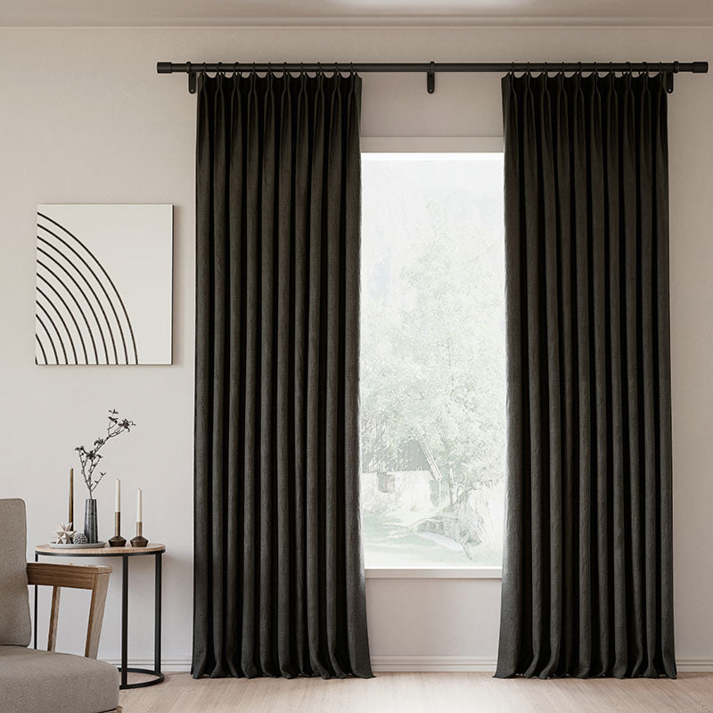Pinch Pleated Blackout Curtains - 100% Linen Fabric for Modern Home Decor | Noise Reducing & Thermal Insulated Window Drapes for Bedroom & Living Room