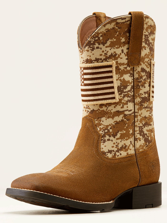 Ariat Men's Sport Patriot Western Boot - Antique Mocha Suede Camo for Cowboy, Rodeo & Outdoor Activities | Durable Work & Riding Boots for Ranch, Horseback & Country Lifestyle