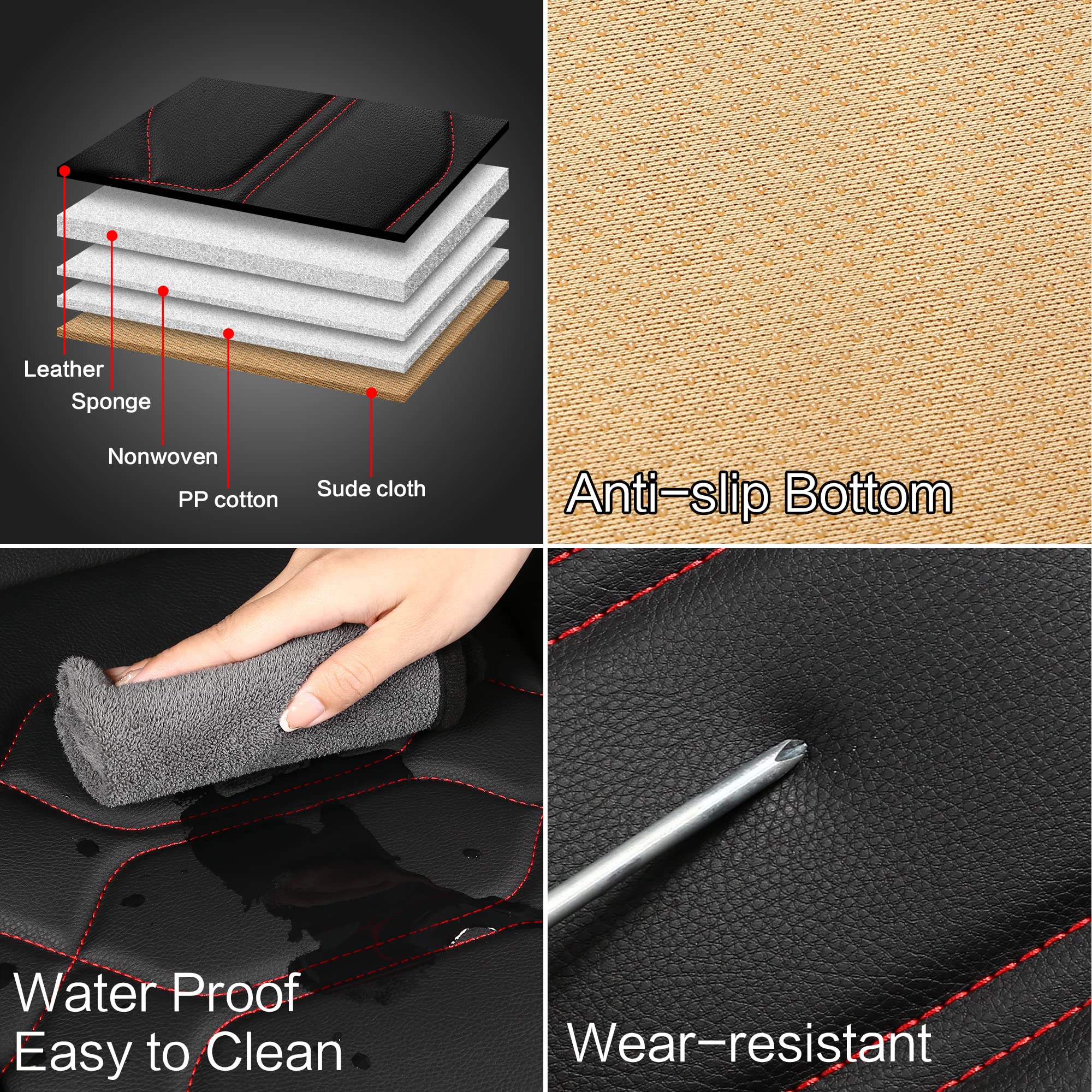 Premium Faux Leather Car Seat Covers Full Set - Waterproof, Non-Slip Universal Fit for Sedans, Trucks & SUVs (Black/Red) | Perfect for Daily Commute, Road Trips & Protecting Your Vehicle Interior