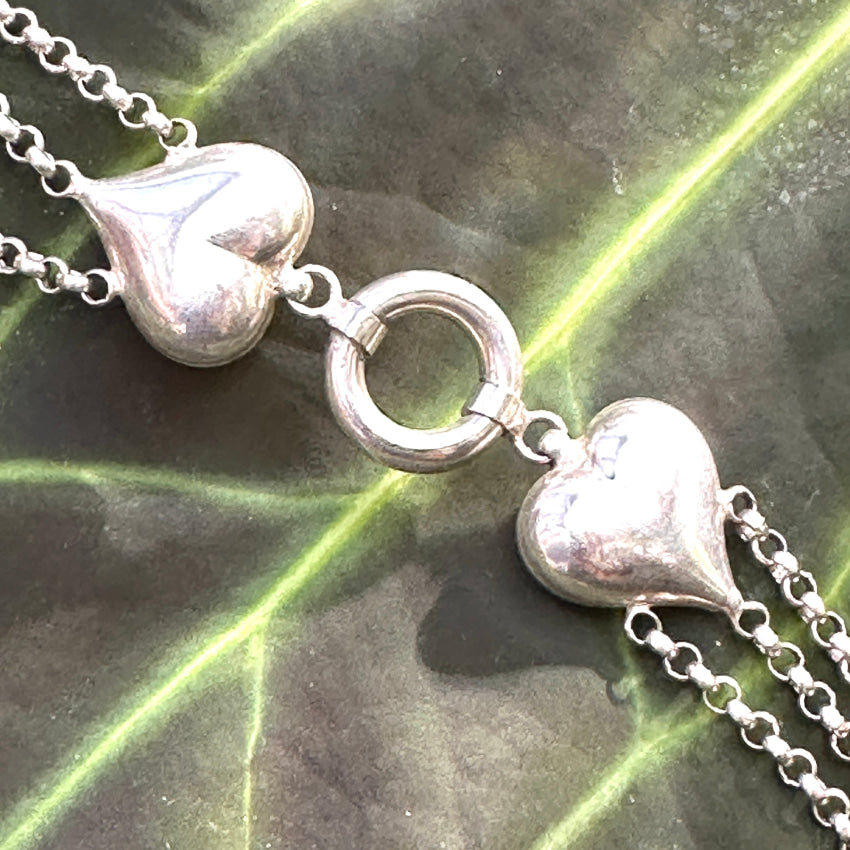 Sterling Silver Puffy Heart Bracelet for Women - Dainty Adjustable Charm Bracelet for Valentine's Day, Anniversary & Everyday Wear