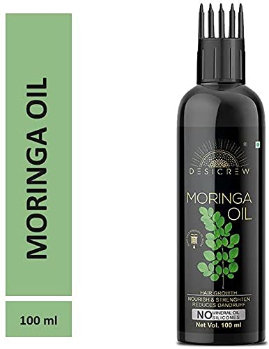 DESICREW Pure Cold Pressed Moringa Oil with Comb Applicator - 100ml Organic Hair & Skin Care - Promotes Growth, Moisturizes Scalp & Face - Perfect for Daily Hair Treatment & Skincare Routine