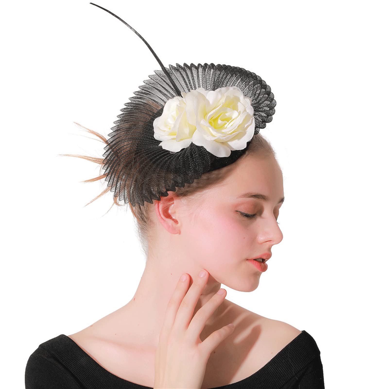 Elegant Women's Feather Fascinator Hair Clip - Vintage Tea Party Hat for Weddings, Cocktail Events & Special Occasions - One Size (Color A) - Perfect for Bridal Showers, Garden Parties & Formal Gatherings