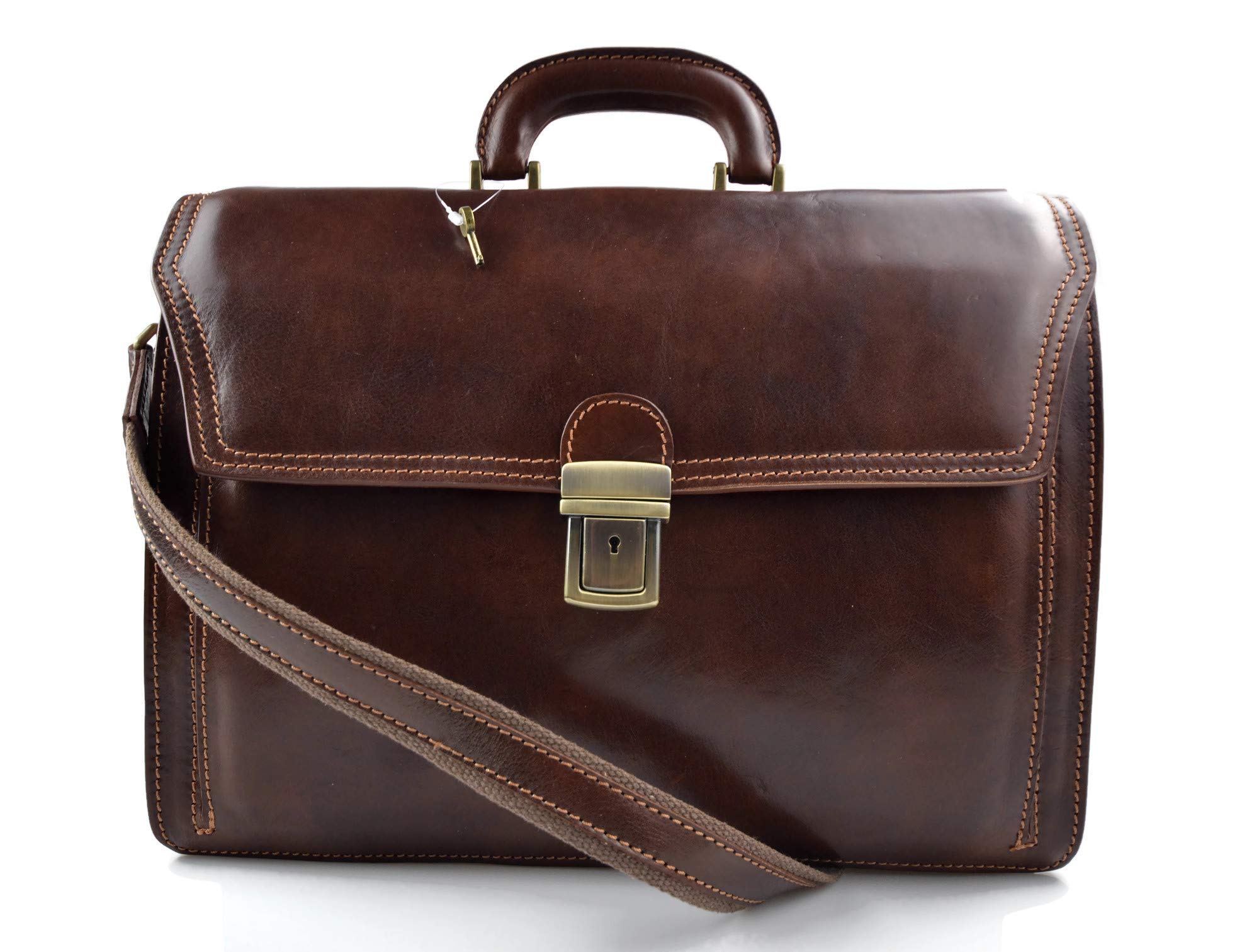 Premium Genuine Leather Briefcase for Men & Women - Professional Office Shoulder Bag, Business Messenger Satchel in Brown - Ideal for Work, Travel & Conference Meetings