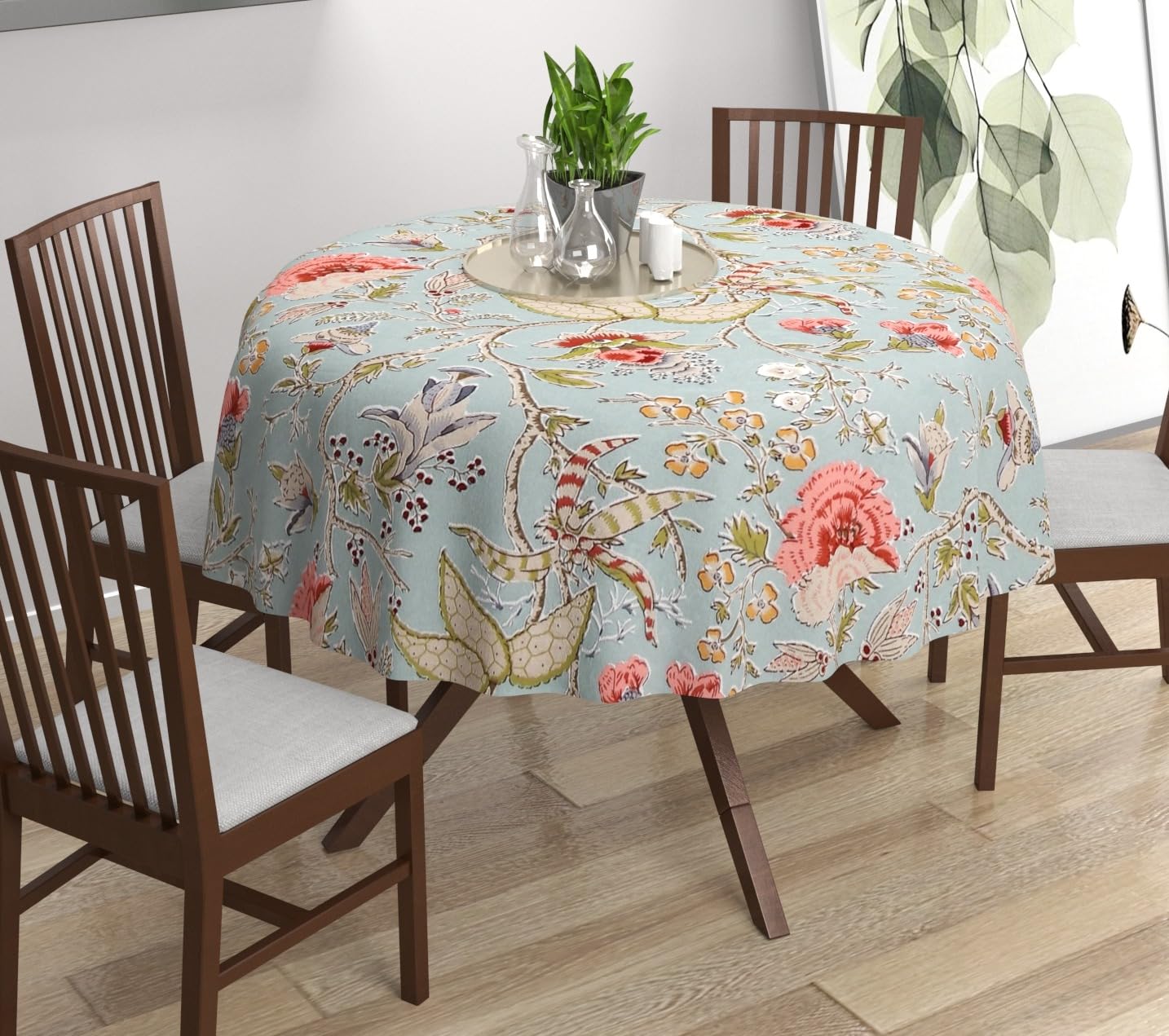 Premium Cotton Circular Tablecloth - 48 Inch Round Printed Table Cover for 4 Seats | Washable & Reusable Dining Table Top Protector in Calicut Green | Perfect for Indoor/Outdoor Dining, Parties & Home Decor (Pack of 1)