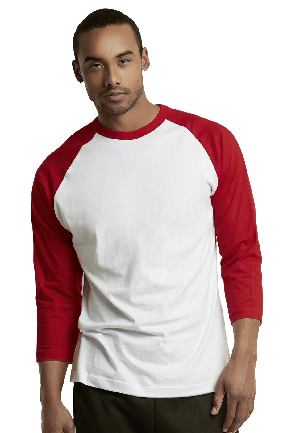 DailyWear Men's Casual 3/4 Sleeve Plain Baseball Cotton T-Shirts - Breathable & Comfortable (Red/White, X-Large) for Sports, Outdoors & Everyday Wear