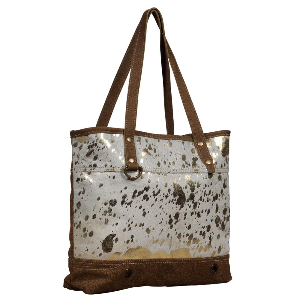 Myra Bags Large Leather Tote Bag for Women - Gold Fleck Design - Perfect for Work, Travel & Everyday Use
