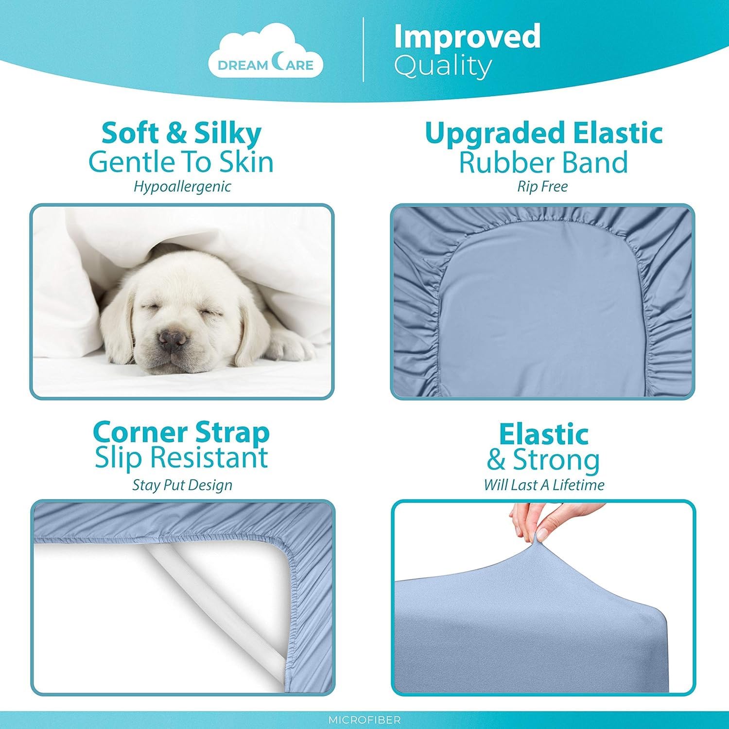 DREAMCARE Twin XL Fitted Sheet - Extra Deep Pocket 21 Inch Mattress Cover - OEKO-TEX Certified Luxury Hotel Quality Bed Sheet - Soft Breathable Fabric (Light Blue) - Perfect for Guest Rooms, Dorms & Deep Mattresses