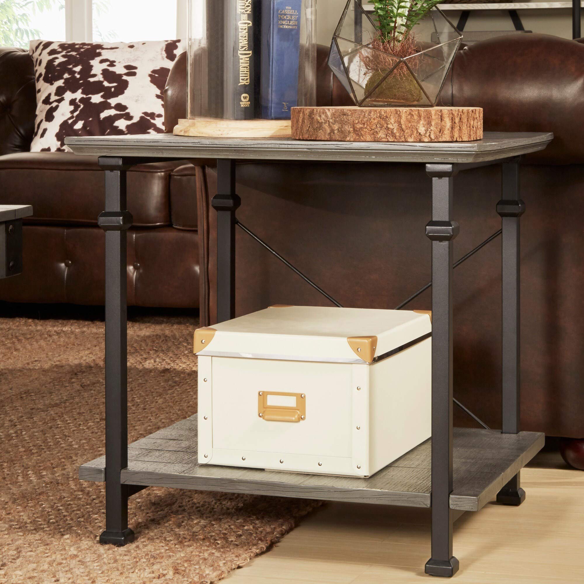 Vintage Industrial Rustic End Table - Modern Side Table with Classic Grey Finish for Living Room, Bedroom & Office Decor | Inspire Q Myra Collection