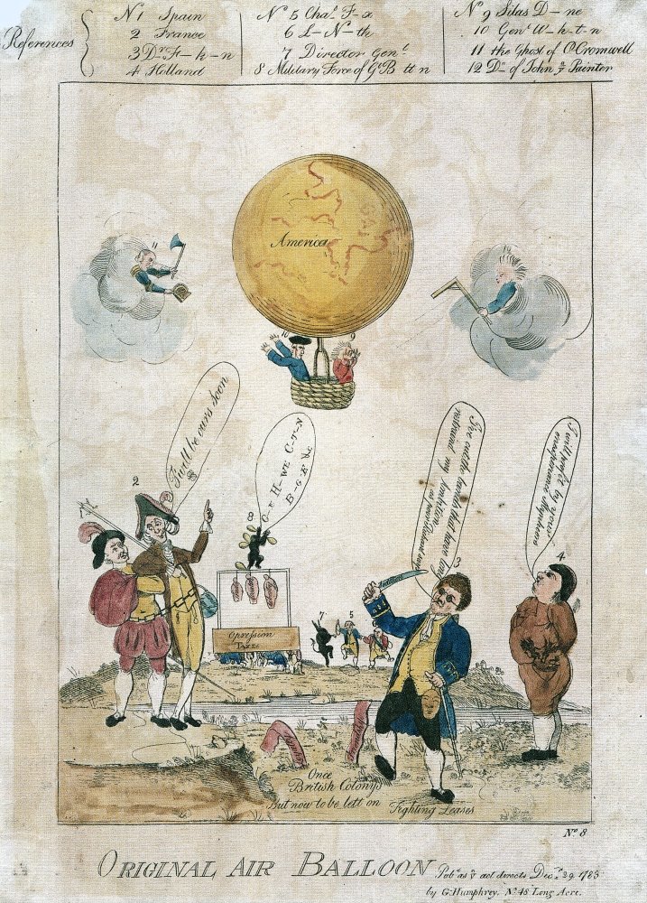 Vintage Cartoon Hot Air Balloon Print - Satirical 1783 US Independence Achievement Art Featuring George Washington | Unique Home Decor, Office Wall Art & Gift for History Enthusiasts
