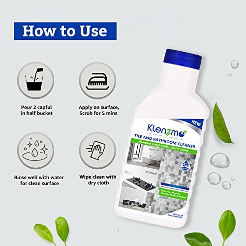 Klenzmo Tile and Bathroom Cleaner - Powerful Deep Cleaning Liquid for Walls, Floors & Tiles | Removes Limescale, Stains, Soap Scum | 850ml Bottle | Perfect for Shower, Bathtub, Sink & Kitchen Cleaning