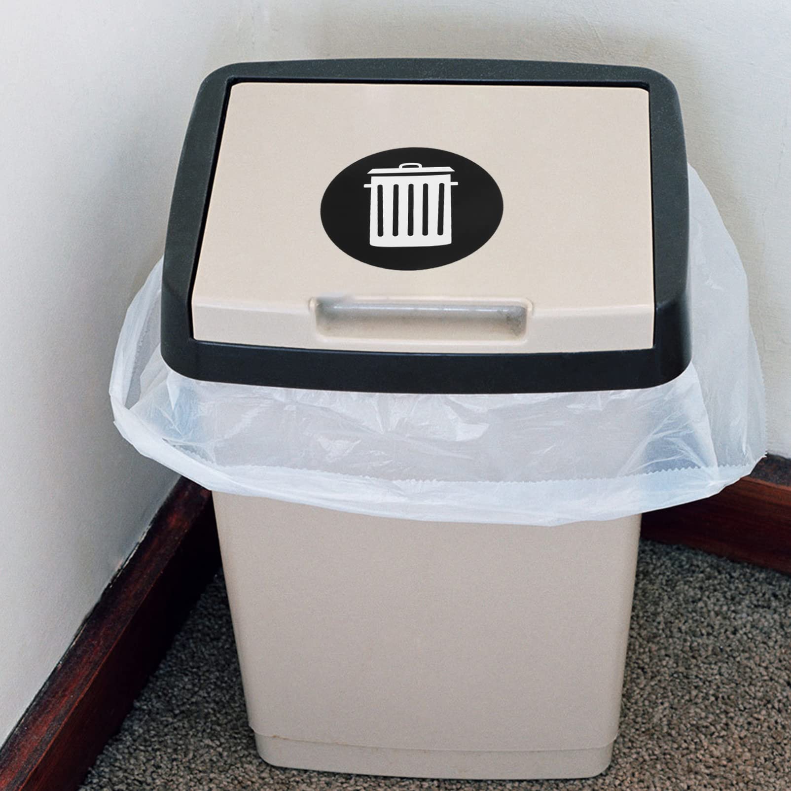 12-Pack Self-Adhesive PVC Trash Can Labels - Waterproof Garbage Bin Stickers for Office, Home & Public Recycling Bins - Durable Waste Container Signs for Easy Sorting & Organization (Indoor/Outdoor Use)