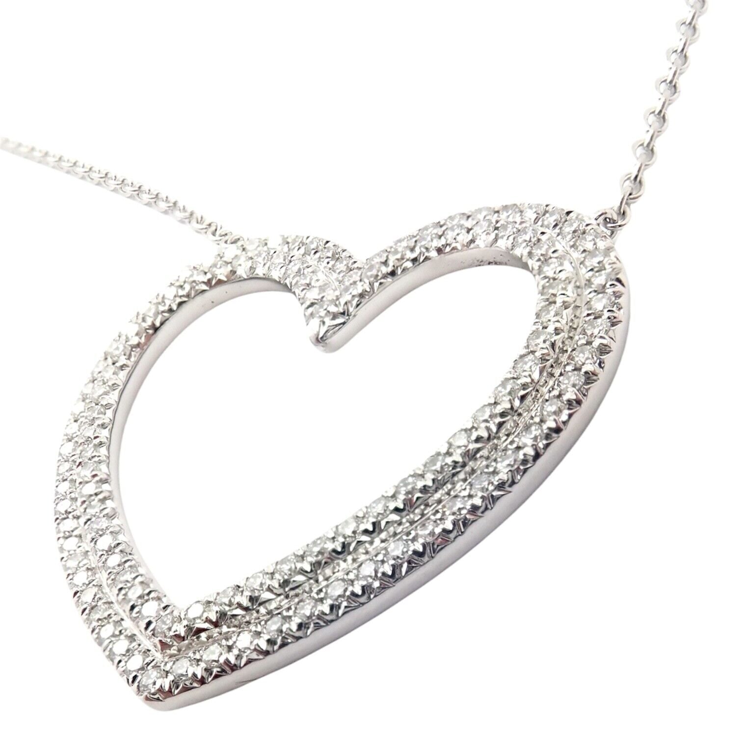 Authentic Tiffany & Co Platinum Diamond Heart Double Metro Pendant Necklace - Elegant Jewelry Gift for Women, Perfect for Anniversaries & Special Occasions