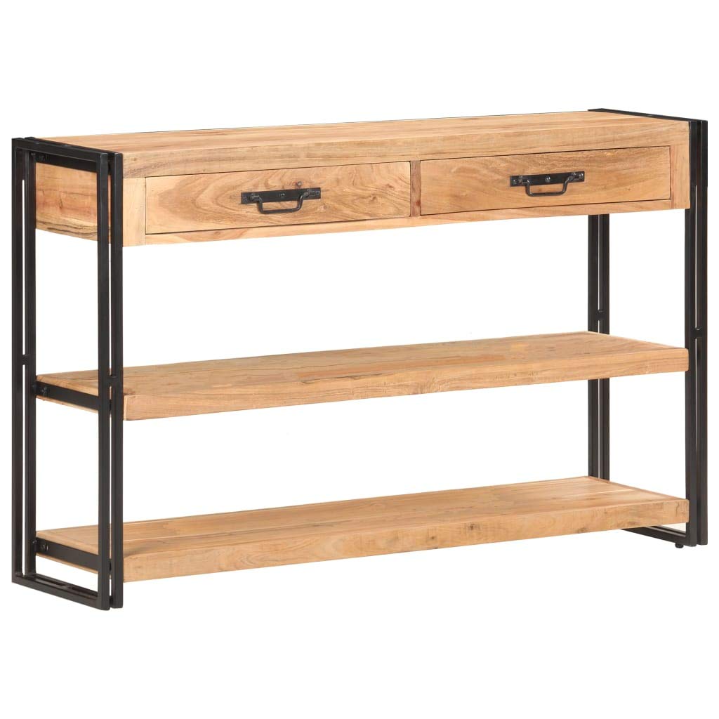 Industrial Acacia Wood Console Table with 2 Drawers & 2 Shelves - Kitchen Buffet Sideboard Cabinet, Dining Room Storage Cupboard, Plant Stand Shelf - Perfect for Entryway, Living Room & Home Office Organization (Brown)