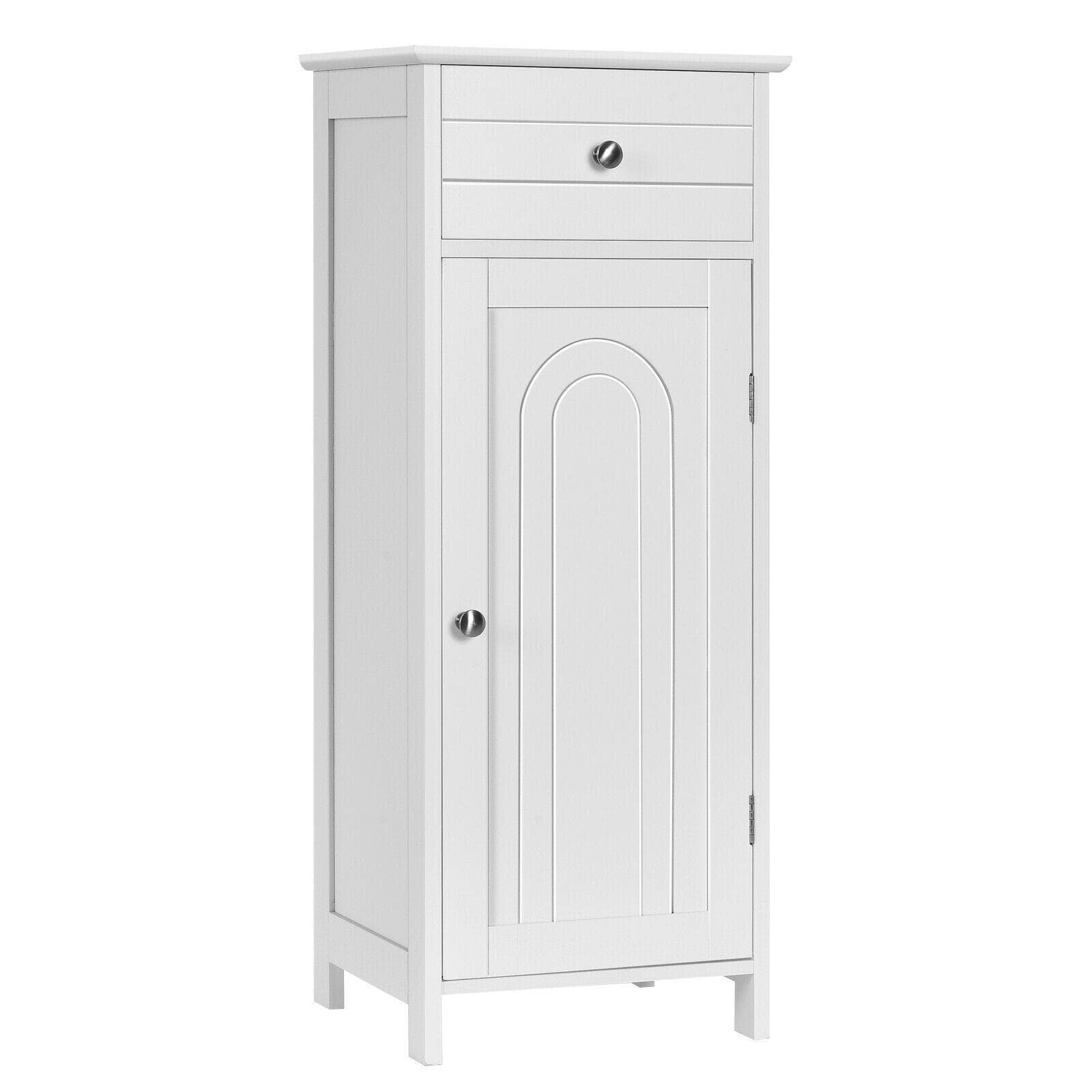 EnginDS White Bathroom Floor Storage Cabinet with Drawer - Organizer for Bathroom, Kitchen, Garage & Closet - Space-Saving Storage Solution for Towels, Toiletries & Cleaning Supplies