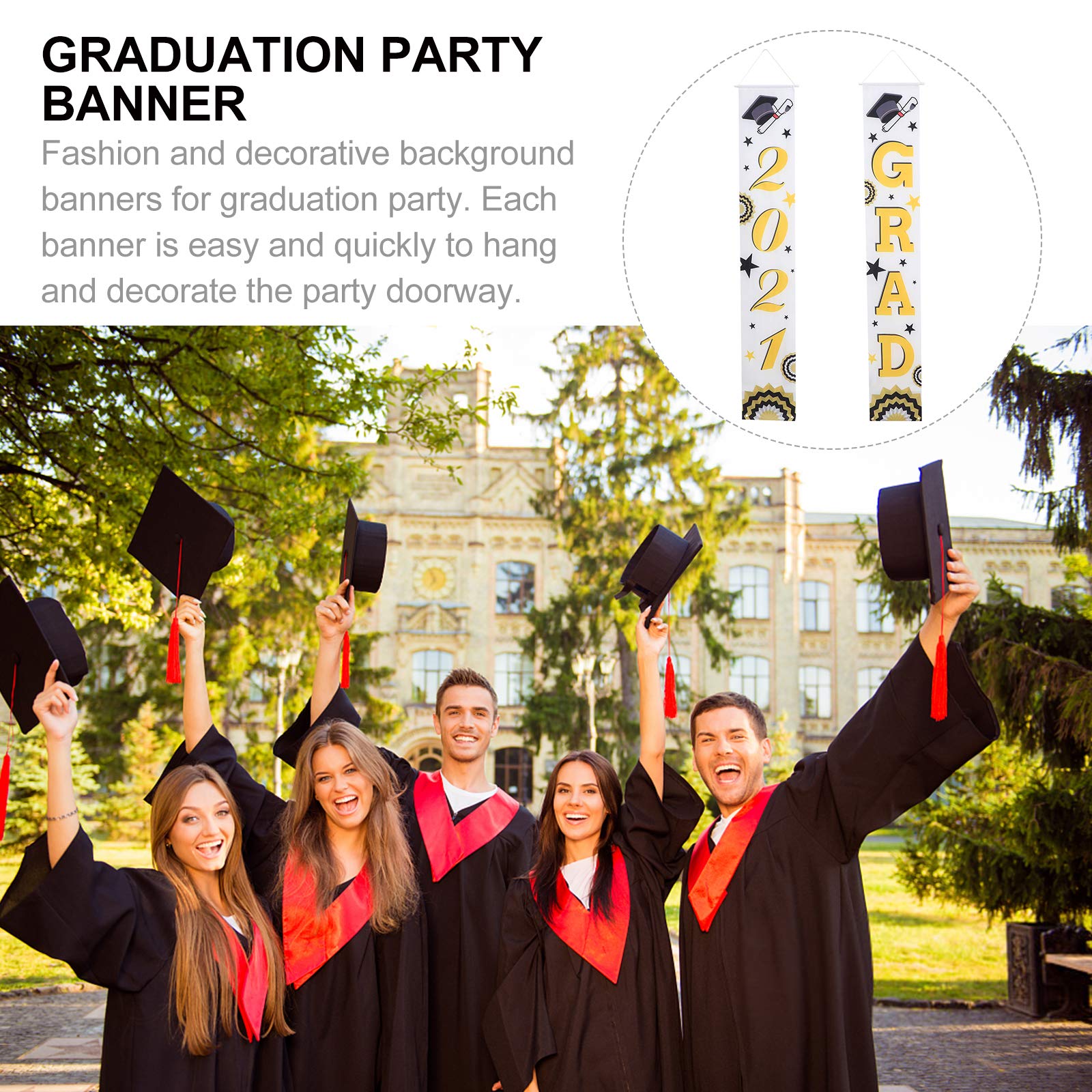 2021 Graduation Door Banner & Flag - 1 Pair Polyester Hanging Decorations for Graduation Party, Front Door Sign, Congrats League Celebration - Perfect for School, College, University Graduation Ceremonies & Home Decor