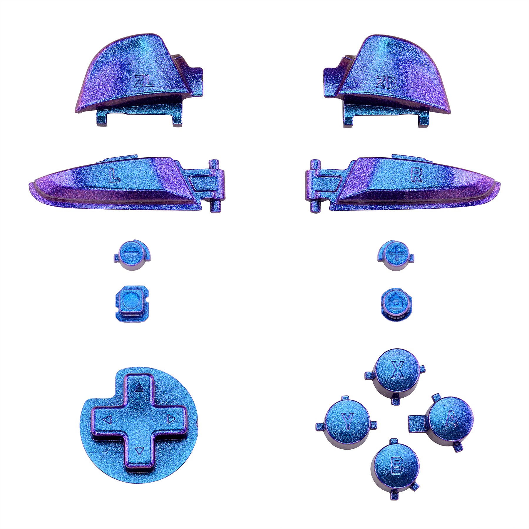 eXtremeRate DIY Replacement Full Set Buttons for Nintendo Switch Pro Controller - Purple Blue Chameleon (KRP301) | Customize Your Gaming Experience for Enhanced Performance