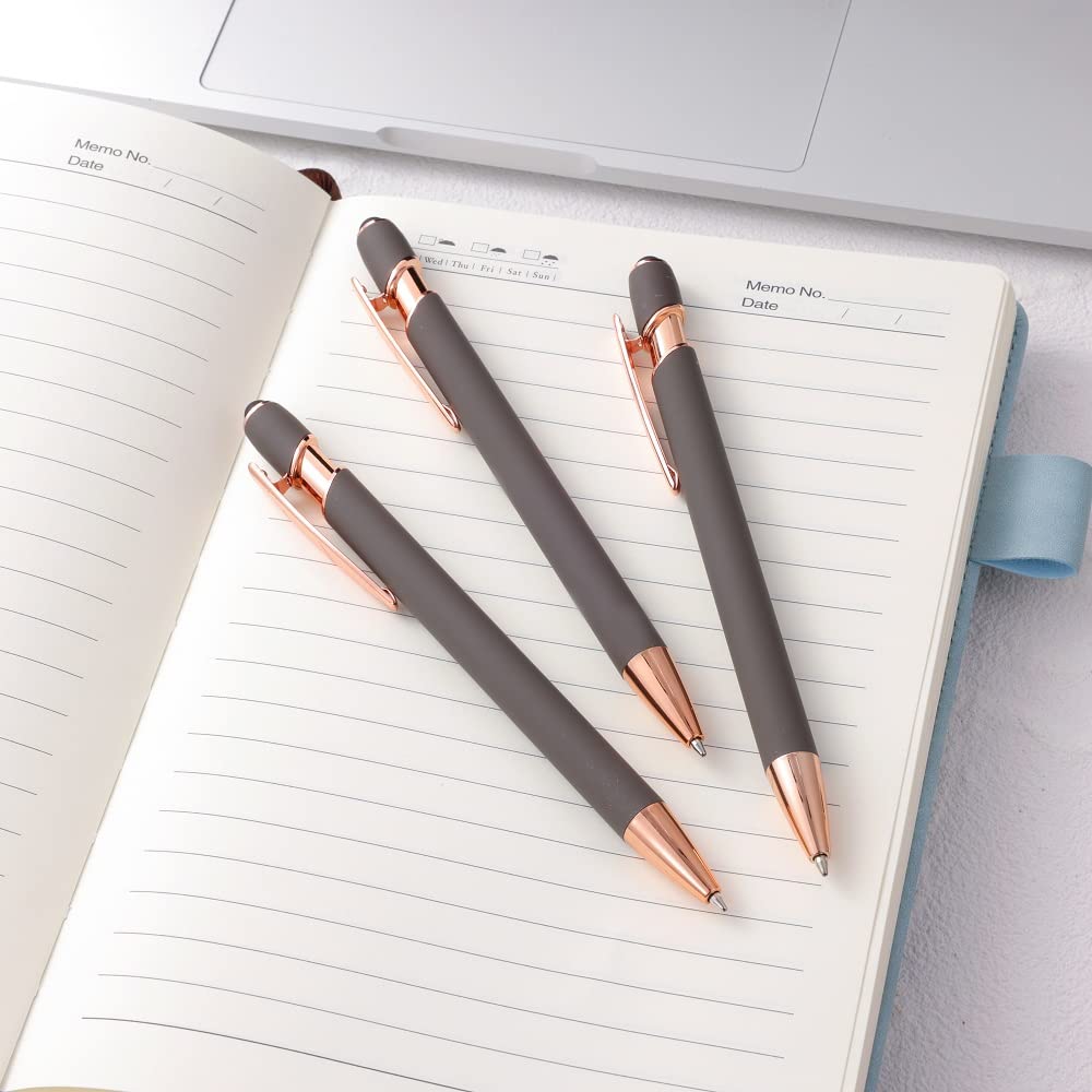 12-Pack 2-in-1 Stylus Ballpoint Pens with 1.0mm Black Ink - Metal Touch Screen Stylus Pen with 12 Refills (Rose Gold & Gray) for iPad, iPhone, Android Tablets & Digital Note Taking