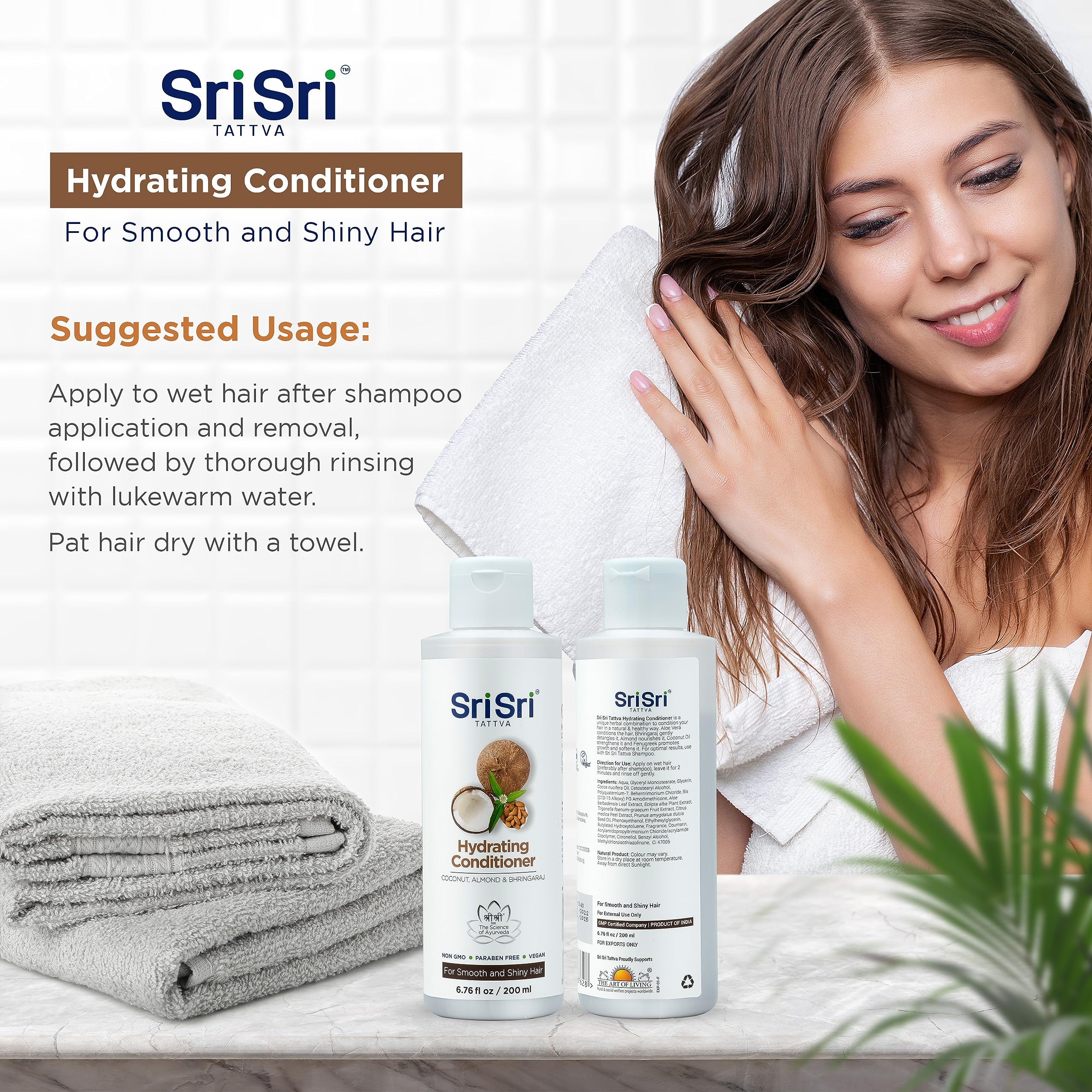 SRI SRI TATTVA Ayurvedic Hydrating Hair Conditioner with Bhringraj & Aloe Vera - Restores Shine & Moisture for Smooth, Healthy Hair - 200ml Natural Hair Care Treatment - Perfect for Dry, Damaged Hair & Daily Nourishment