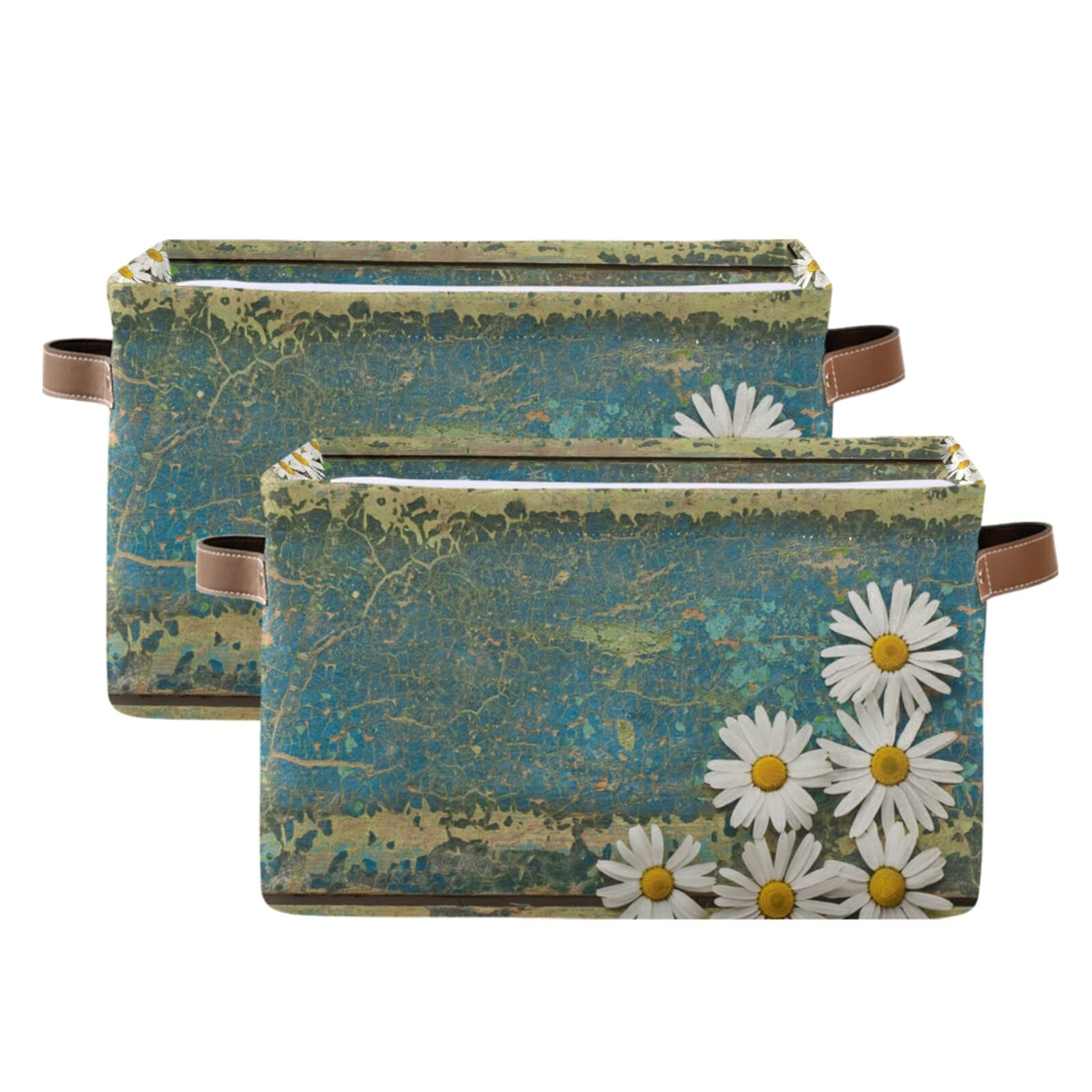 Floral Daisy Wood Storage Bin - Large Collapsible Canvas Storage Basket with Handles for Toys, Clothes & Home Organization - Perfect for Bedroom, Closet, Office & Shelves (1-Pack)