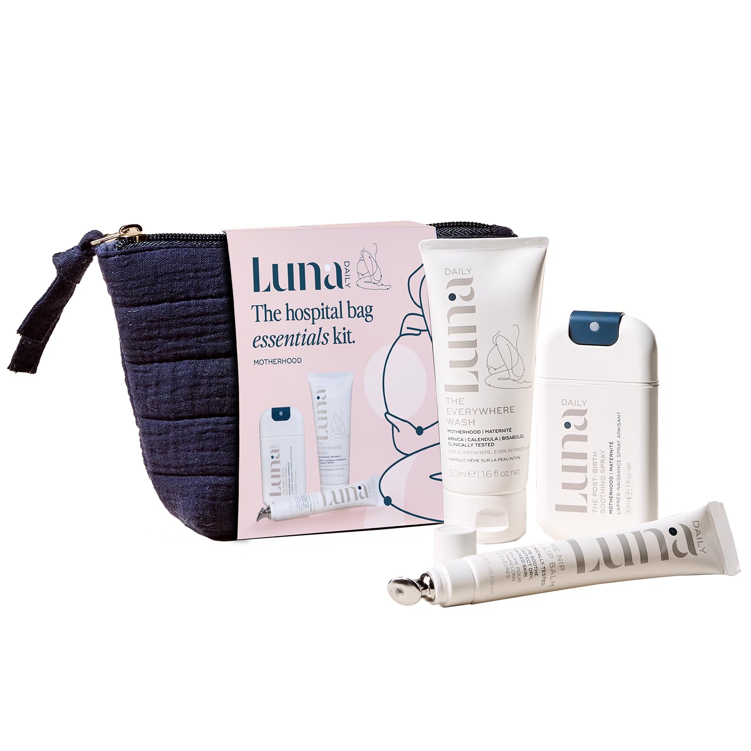 **Hospital Bag Essentials Kit – Sensitive Skin Care Set with Soothing Mist, Hydrating Balm & Gentle Cleanser | Postpartum & Travel Must-Have for New Moms | Perfect for Recovery & On-the-Go Skincare**